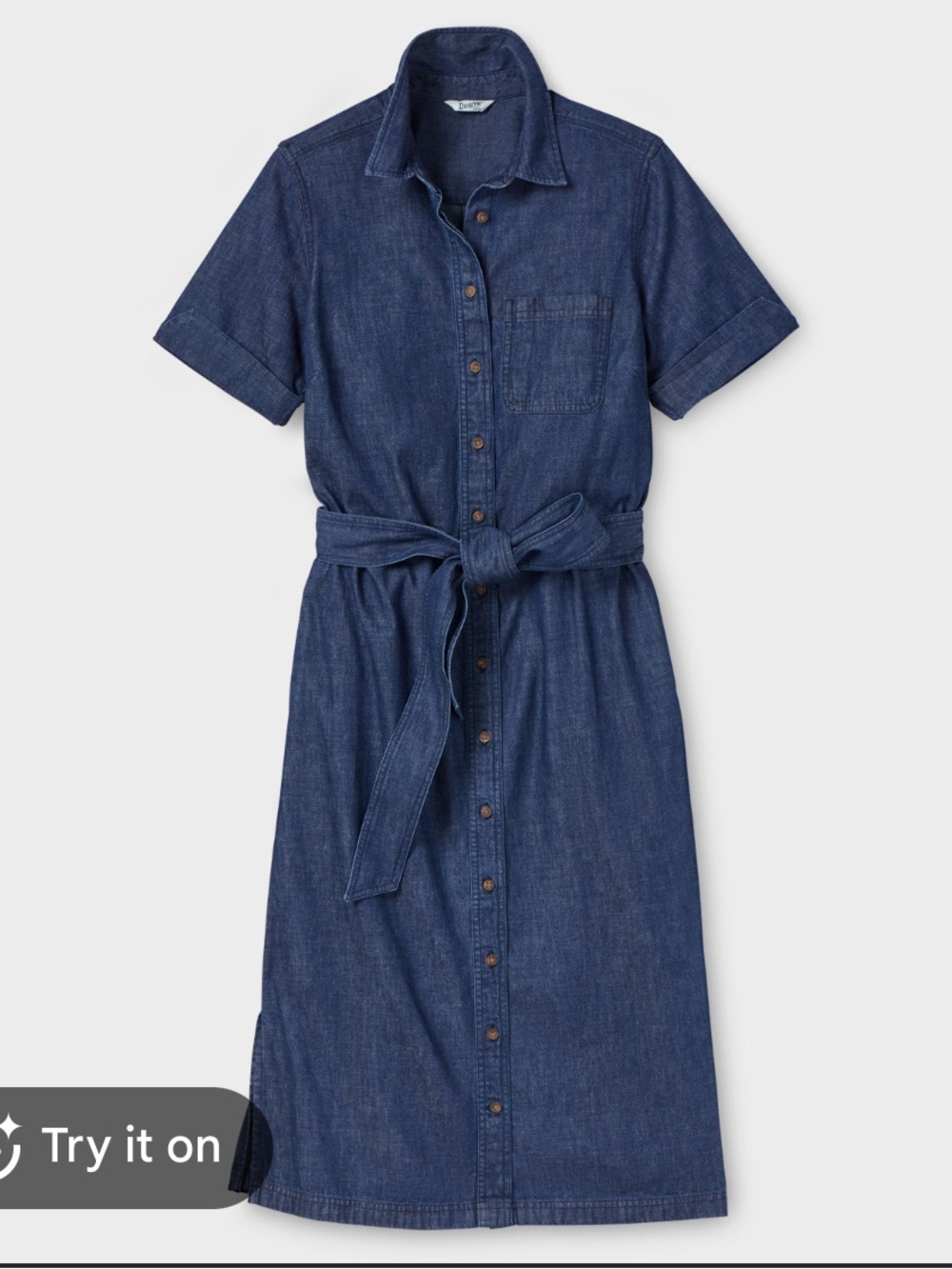 Duluth Trading Co. Women's Denim Shirt Dress L Blue Belted Collared Pockets NEW